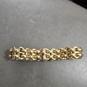 18K Solid Gold Chain Link Bracelet with Sapphire @ Clasp